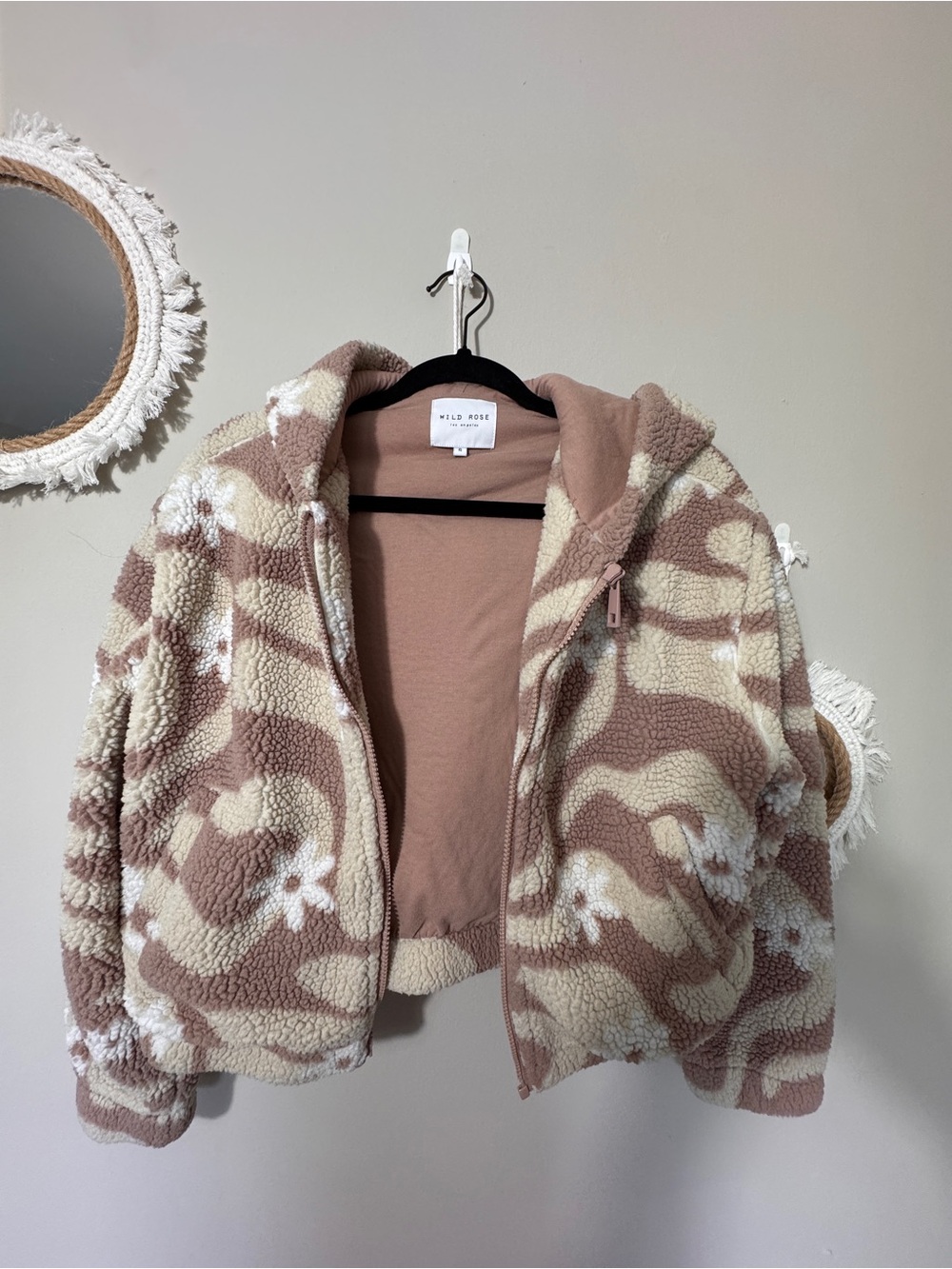 Wild Rose Teddy Jacket in Cream and Tan Floral Pattern